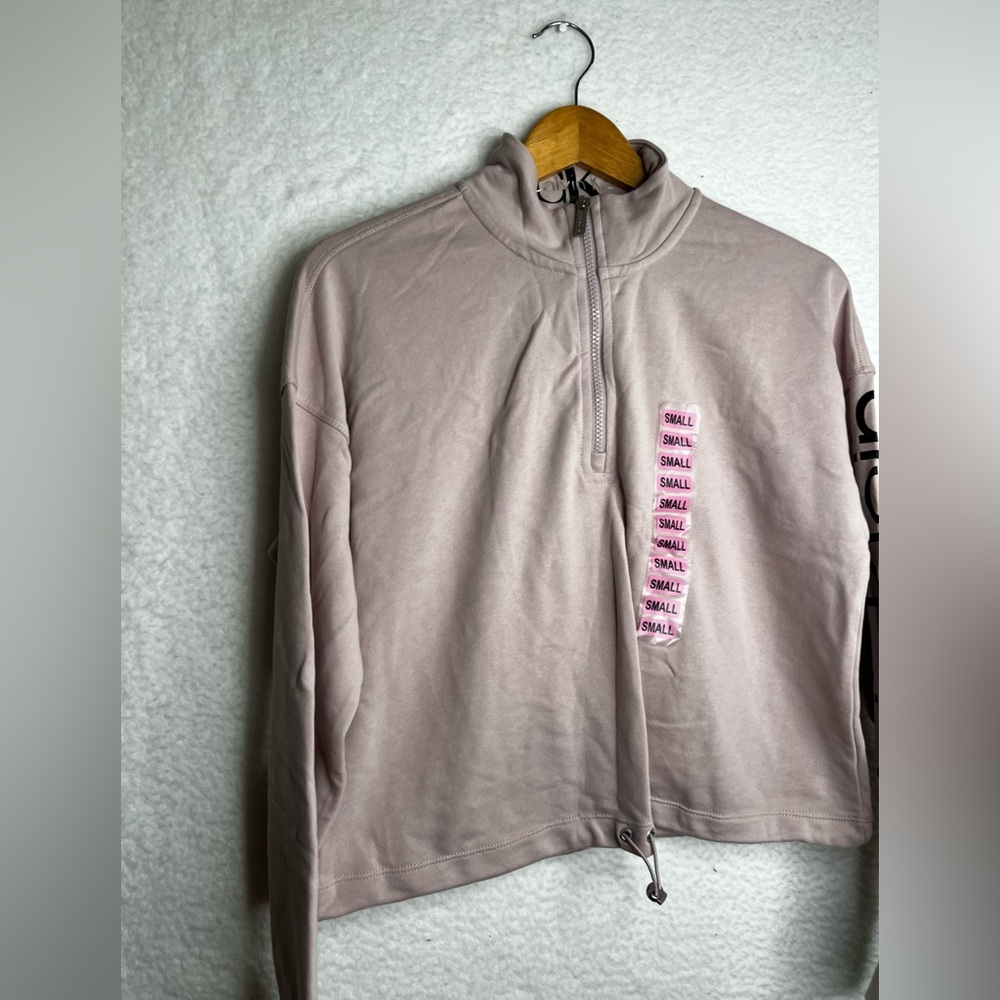 Calvin Klein Women's S Purple Crop 1/2 Zip Sweatshirt Logo Sleeve Activewear NWT